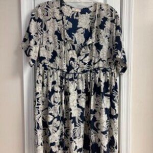 Paani V Neck Floral Peasant Dress Sleeveless Tassel Boho Womens M